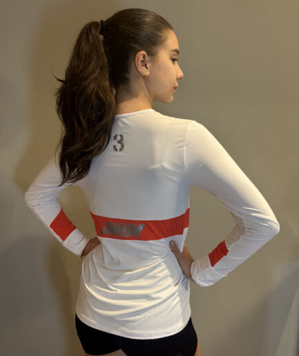 Camiseta Feminina Manga Longa Branca e Pitanga (Bicolor)