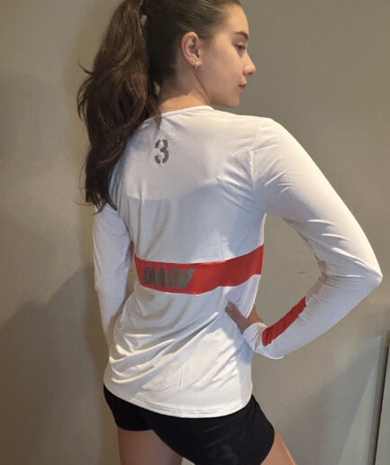 Camiseta Feminina Manga Longa Branca e Pitanga (Bicolor)