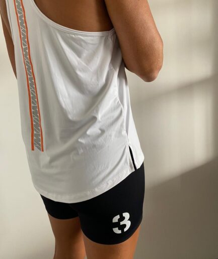 Camiseta Feminina Regata Branca com Galão Laranja